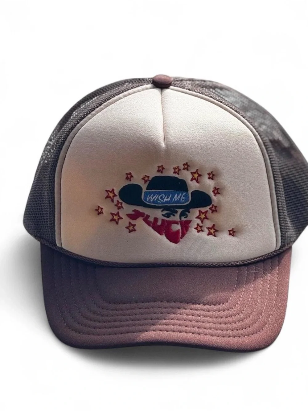 Wish Me Luck embroidered trucker hat